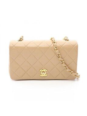 Chanel Shoulder Bag Mini Quilted Full Flap Beige Lambskin Chain
